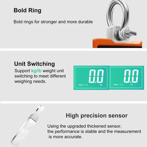 Digital Crane Scale Heavy Duty 2200lb 1000kg Hanging Scale with bold ring, unit switching display kg/lb, high precision sensor