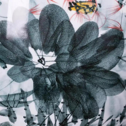 Detailed view of hand-painted floral design on retro ceramic rice dispenser, enhancing kitchen vibe and freshness.