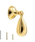 Top Shelf Heavy Duty Solid Brass Cabinet Knob Featuring Slick Brushed Gold Finish, smooth raindrop design with mounting screws.