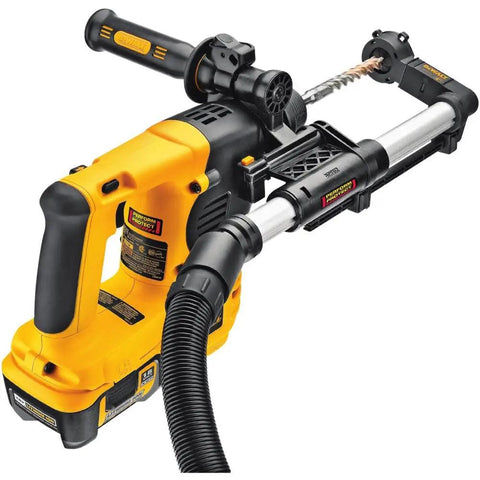 Dust Extractor Telescope With Hose For SDS Rotary Hammers Black Pro Grade Attachment on cordless hammer drill, side view