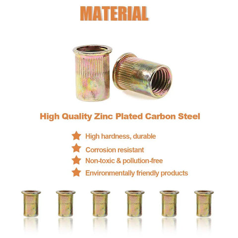 100Pcs M8 Rivet Nuts Kit Zinc Plated Carbon Steel Flat Head Threaded Inserts For Furniture And Dyi Projects Easy Install