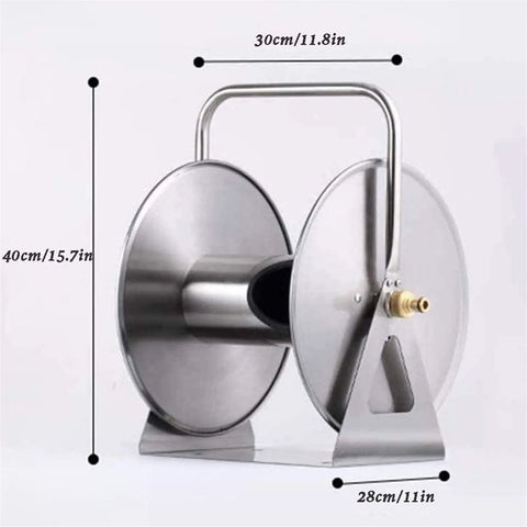 No Sweat Stainless Steel Garden Hose Reel Wall Or Floor Mounted Outdoor Hose Organizer, 30x40cm, heavy duty design.