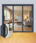 Offset Sliding Patio Door Handle Set With Mortise Lock 45 Degree Keyway Fits 1 3/8 To 2 Inches Doors 3 15/16 Inch Hole Spacing Zinc Alloy Black Diecast Non Handed Replacement For Pella Guardian PGT And More on glass door
