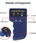 Handheld 125kHz RFID Reader And Writer On The Go ID Card Copier For T5577 EM4305 diagram showing buttons and features