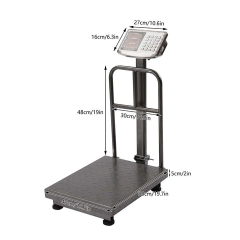 Heavy Duty 660 Pound Digital Platform Scale With Removable Guardrail For Floor Weighing Postal And Luggage Shipping Scale 90 Degree Fold Stainless Display And Buttons Easy Transport And Use