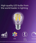 LED A15 60W Equivalent 2 Pack Soft White 2700K 750 Lumens Dimmable Flicker Free Light Bulbs Ultra Definition CRI95 displayed on purple background