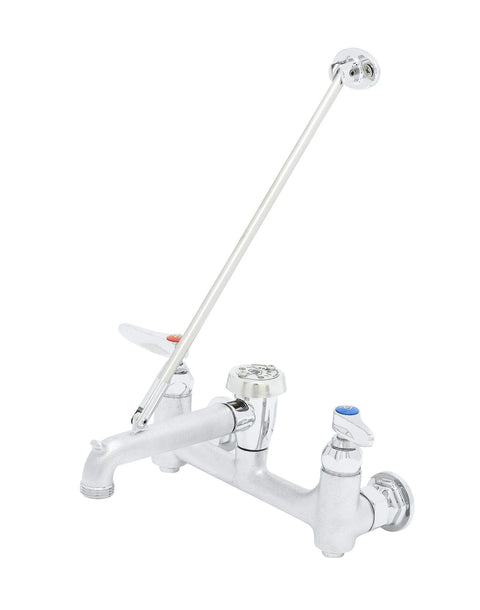 8 Inch Wall Mounted Service Sink Faucet With No Fuss Built In Stops And Vacuum Breaker Pail Hook Three Quarter Inch Garden Hose Outlet