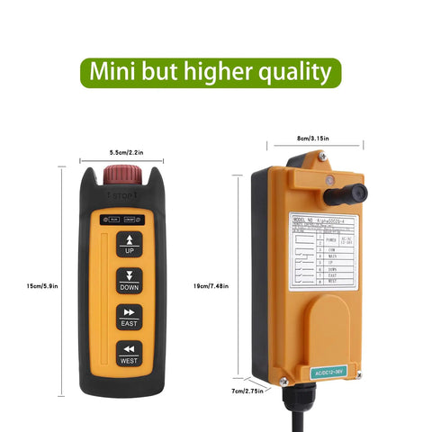 Wireless Overhead Hoist Crane Remote Control With Four Channel 110V Industrial Rugged Lift Winch Radio Controller, front view