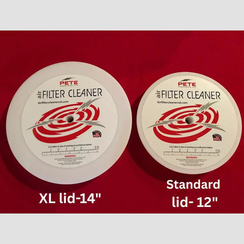 Air Filter Cleaner XL Kit For 6 To 14 Inch Filters Heavy Duty Tool Built To Last showing 14-inch XL lid and 12-inch standard lid
