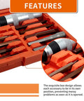 Impact Driver Set 26 Pcs With One Half And Three Eighths Drive Reversible Manual Extractor Kit in orange case featuring bits and adapters.