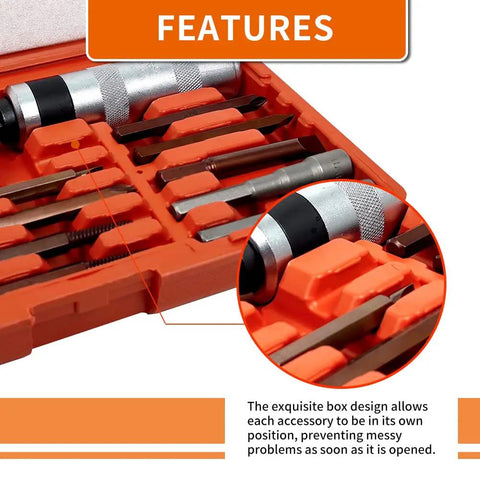 Impact Driver Set 26 Pcs With One Half And Three Eighths Drive Reversible Manual Extractor Kit in orange case featuring bits and adapters.
