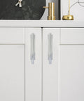Self Stick Push Pull Helper Handles 10 Pack Silver Cabinet Drawer Pulls Durable ABS Plastic Easy Adhesive Install No Drill No Tools Required for Kitchen Bathroom and Bedroom, on white cabinet doors