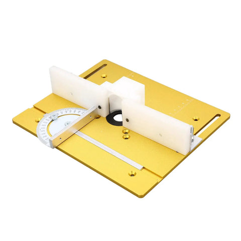 Slick Aluminum Router Table Insert Plate For Woodworking Heavy Duty Base Platform with protractor gauge for accurate angles.