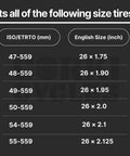 Tire size chart for 26 Inch Mountain Bike Inner Tube Fits 26x1.75 To 2.125 Tires Schrader Valve 32mm Compatible With ETRTO 47-559