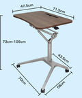 Legit Sturdy Height Adjustable Laptop Desk With Quick Pneumatic Lift showcases dimensions 47.5cm x 71.5cm, adjustable height 73cm-105cm.