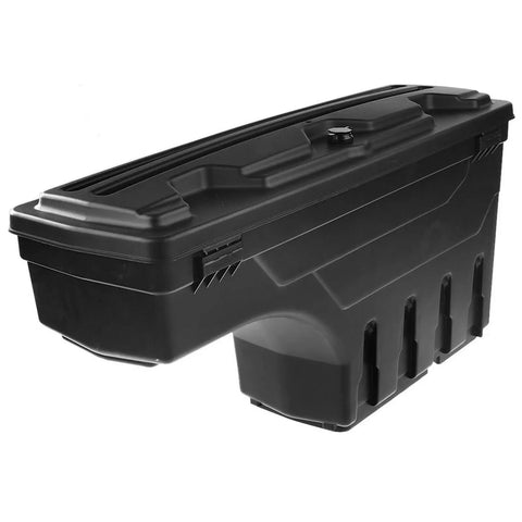 Ultimate Top Tier Heavy Duty Rear Toolbox Rack For Ford Ranger 2019 To 2021 Matte Black durable plastic crate with secure lid.