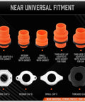 Five adapters in various sizes for Slick No Drama Spill Proof Coolant Funnel Kit With Universal Adapter Bleeder for easy fit.