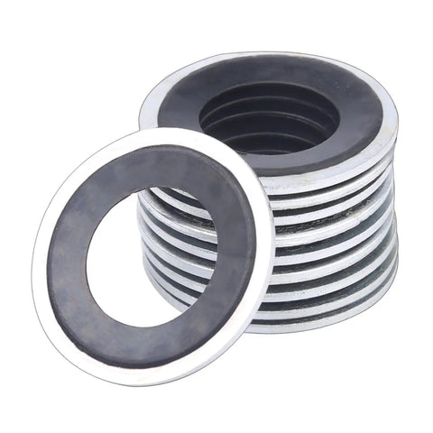 Stacked metal washers with rubber gaskets from AC System Compressor Gasket Seal Kit 60 Piece Port Seal Washer Set For Air Conditioning Repair High And Low Pressure Durable Bonded Seals Replacement Kit No Fuss Easy Install