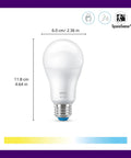 100W Equivalent A19 LED Smart Light Bulb Tunable White With Wi Fi Connectivity E26 Base Control By Voice Or App And Motion Activated SpaceSense For Matter Compatible Smart Home. A19 bulb, 6.0 cm wide, 11.8 cm tall, E26 base