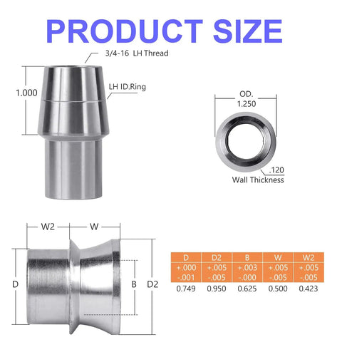 Beefy 3/4 Inch Heim Joint Rod End Kit With Heat Treated Chromoly Sleeves Precision Threads And Locking Jam Nuts For Hardcore Drag Racing And Custom Auto Builds showing product dimensions and specifications.