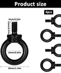 Image of 4 Pack M6 Lifting Eye Bolts 12mm Black Stainless Steel Eyebolts 304 with size dimensions in millimeters