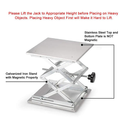 Expandable Lab Lift Stand With Scissor Jack, Stainless Steel Platform 11.8x11.8 Inches, 300x300mm, Lifts From 100mm To 460mm, Handles Up To 25kg, Peel Protective Film Before Use, Easy Setup