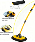 Long Reach Car Wash Brush With Microfiber Head, Adjustable Length, 15 Degree Curved Pole For No Fuss Roof Cleaning, Flexible Rotating Head, Easy Scrub Kit For Smooth Shiny Car Wash, yellow handle