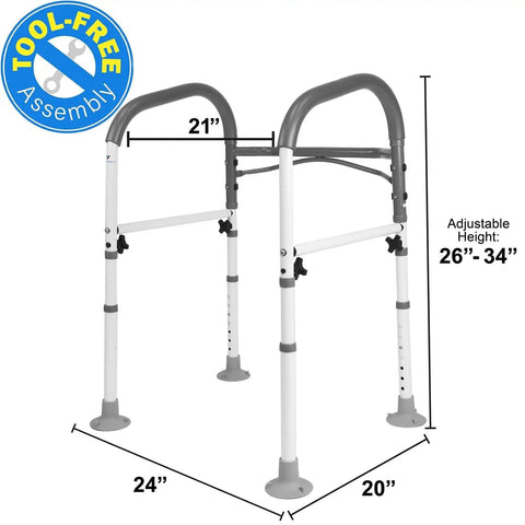 Deluxe Adjustable And Foldable Toilet Safety Frame With Handrail Grab Bar For Seniors, Easy Sit-To-Stand Aid dimensions