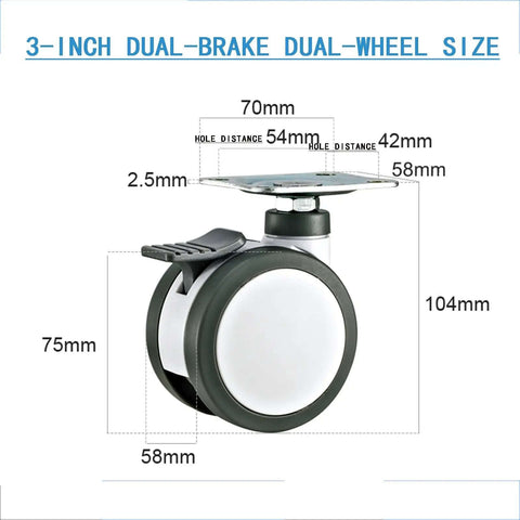 3-inch 316 Stainless Steel Non Magnetic Rust Proof Universal Double Brake Caster Wheel with TPR
