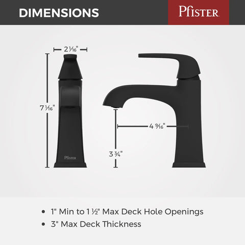 Bellance Matte Black Single Handle Bathroom Sink Faucet With Push And Seal Drain, dimensions view with measurements
