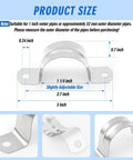 Diagram of 100 Pieces One And One Quarter Inch Pipe Strap 304 Stainless Steel Conduit Clamp, showing dimensions and size details.
