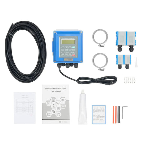 No Contact Ultrasonic Water Flow Meter With Bidirectional Measurement TUF-2000B LCD Display and accessories shown
