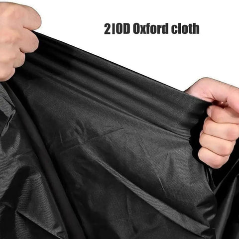 Hands stretching black 210D Oxford cloth, material detail for Durable Waterproof Replacement Canopy Top For Outdoor Porch Swing.