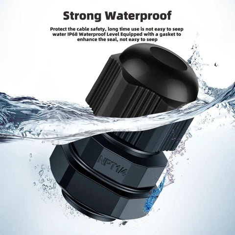Waterproof NPT Quarter Inch Cable Gland Kit Twenty Pack With Adjustable Fittings Nylon PA66 With Gaskets In Water