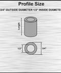 Aluminum Spacer 3/4 In Outer Diameter, 1/2 In Inner Diameter, Round Unthreaded Standoff Bushing, Plain Finish diagram