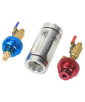 JurwheeR AC Oil Filter Kit With Visual Coolant Inspection Tool features brass valves and transparent sight glass for easy maintenance.