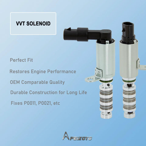 Variable Valve Timing Solenoid For Kia And Hyundai Rides 1.8L 2.0L VVT For Intake And Exhaust featuring two solenoids on blue background