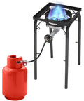 Beast 200000 BTU Propane Burner Outdoor Stove With High Pressure Output, Adjustable Height And 20 PSI Regulator, shown with propane tank