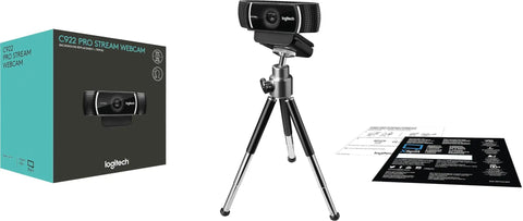 Hella Crisp 1080P HD Webcam For Smooth Streaming And Ridiculously Clear Video Recording With Autofocus And Dual Mics on tripod with packaging.