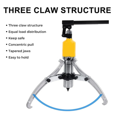 Shop Grade 10 Ton Hydraulic Gear Puller With Sturdy Transport Box For Wheel Bearing Separator And Cv Shaft Axle Rotors Goes Vertical Or Horizontal Takes The Sweat Out Of Stubborn Jams with three claws and a yellow pump.