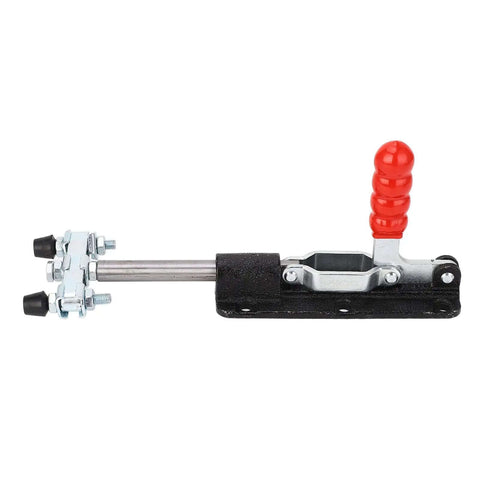 Heavy Duty Push Pull Toggle Clamp 80mm Stroke 350kg Clamping Force with red handle and metallic base