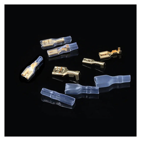 Check Out This Awesome 120 Piece Assorted Insulated Female Wire Connector Kit With Spade Terminals For Crimping Electrical Wiring In 2.8 4.8 And 6.3mm Sizes To Fix Your Ride Or DIY Projects Easily Today. Assorted insulated female spade terminals, 2.8 to 6.3mm, on black background