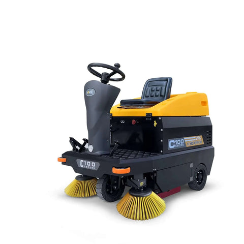 Ride On Industrial Floor Sweeper with 24 Gallon Dustbin and 65000 Sqft Per Hour Cleaning Power, heavy duty shop floor cleaner