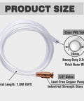 No Hassle Six Foot Fuel Siphon Hose With One Half Inch Brass Shaker Valve And Clear High Grade Pvc Tubing Crafted For Fast Gasoline Water Transfer Jobs, 1.8M long with clear tube and brass valve.
