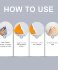 Four-step guide for using All In One Drywall Repair Paste Kit With Scraper For Patching Holes Cracks And Dents in walls.