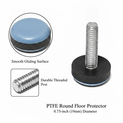 PTFE Screw-In Furniture Glides 0.75 Inch Round Blue Floor Protectors For Hardwood And Tile with threaded post detail.
