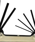 Made In USA Fold Up Hex Key Set Eight Piece With Steel Handle SAE Inch Sizes.050 To 5/32 Pocket Allen Wrenches Open View