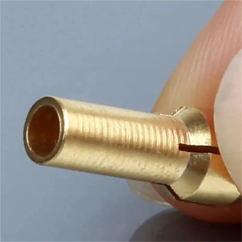 Close-up of a brass collet chuck from the 10 Pack Mini Drill Brass Collet Chuck 0.5 To 3.2mm Clamping Adapter for Rotary Tool.