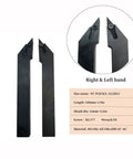 Two black 1/2-inch indexable turning tool holders with VCMT carbide inserts; 100mm length, 12mm shank, right/left.