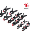 Heavy Duty Nylon Spring Clamp Set, 16 Piece With 6-1/2 Inch, 4-1/2 Inch, And 3-3/8 Inch Clamps displayed in various sizes